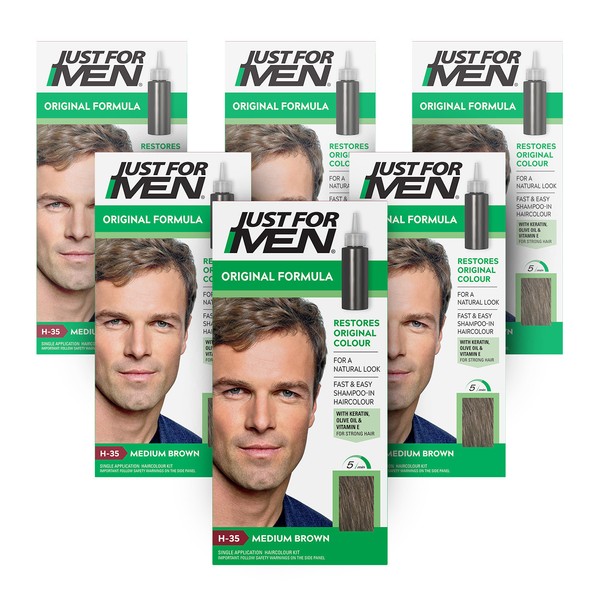 Just For Men Original Formula Medium Brown Hair Dye H-35, 1 Kit | x6 Pack