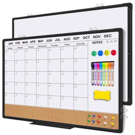 EAONE Monthly Calendar Whiteboard and Cork Board Combo for Wall 36" X 24", Double-Sided Magnetic Dry Erase Calendar White Board, Black Aluminum Frame for Office,Classroom,Kitchen,Home
