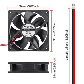 ACEIRMC 2pcs 9225 92mm x 25mm 12V DC Brushless Computer case Fan 12 Volt 2Pin Dual Ball for DIY Cooling Ventilation Exhaust Projects (Double Ball Bearing 12V 2pin)