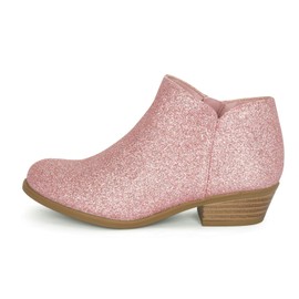 Chariot & Co - Garza IIS- Girls/Kids/Childrens Round Toe Stacked Heel Zipper Western Ankle Boot (Lt Pink GLT, us_footwear_size_system, little_kid, numeric, medium, numeric_3)
