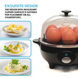 ALEX HOME Rapid Egg Cooker, 7 Capacity, Soft Medium Hard Boiled Eggs, Poacher & Omelet Maker, Auto Shut-Off & Buzzer, Easy Clean – Black