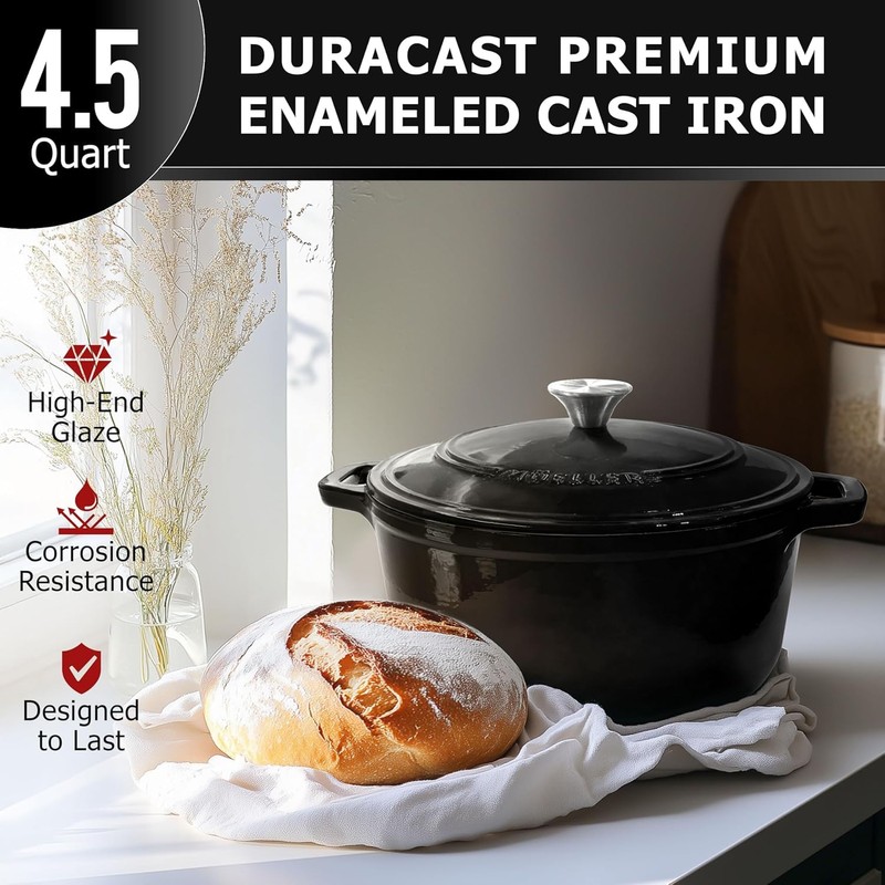 MUELLER HOME 4.5 QT Enameled Cast Iron Dutch Oven, Heavy-Duty