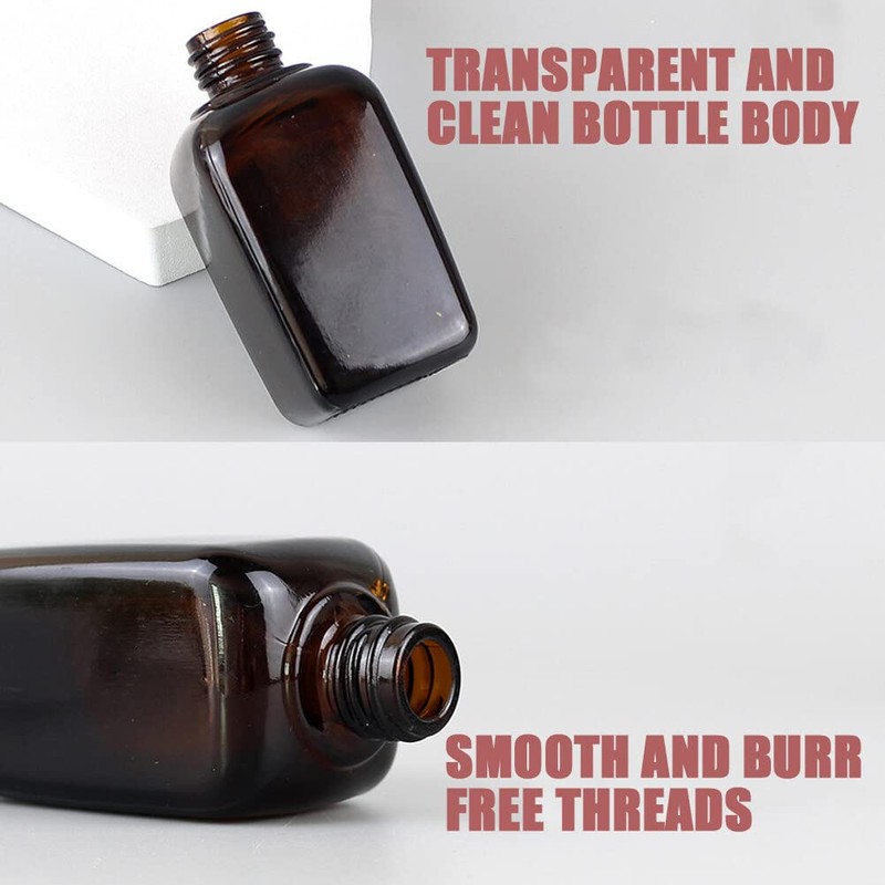 3PCS Amber Square Glass Lotion Bottle Refillable Pump Bottles Travel