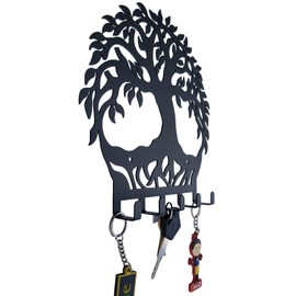 HeavenlyKraft Tree of Life Black Metal Wall Mounted Key Holder with 5 Hooks