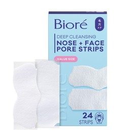 Bioré Nose+Face Blackhead Remover Strips, Deep Cleansing Strips for Nose, Chin, or Forehead, Instant Blackhead Removal and Pore Unclogging, Oil-free, Non-Comedogenic Use, Value Size 24 Count