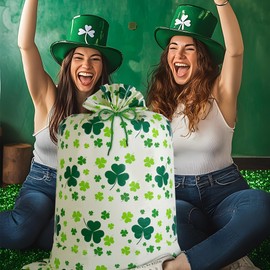 2 Pcs Large St. Patricks Gift Bags,St Patricks Day Bags for Gifts 57"x37" Plastic Gift Bags with Gift Tags,Ropes,Jumbo Green Shamrock Gift Bags for Saint Patrick's Day Decorations Home Birthday Party