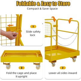 GarveeTech Forklift Safety Cage 36"x36" for 1 or 2 People, Forklift Man Basket 1200 Lbs, Foldable Forklift Work Platform for Changing Lights, Painting, Roof Repair, Tree Service Wheels