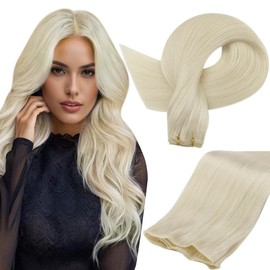 Full Shine Human Hair Extensions for Women 24 Inch Genius Weft Hair Extensions Human Hair 60G Blonde Hair Extensions Sew in Hand Tied Hair Weft Remy Human Hair Straight Hair Extensions