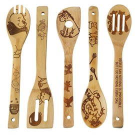 Generic Wooden Spoon Set For Cooking 6-piece- Natural Bamboo Utensils- Eco-freindly Kitchen Accessories & Organic Food cooking Utensils-Best For Women in Kitchen Tools, Small, Winnie the bear