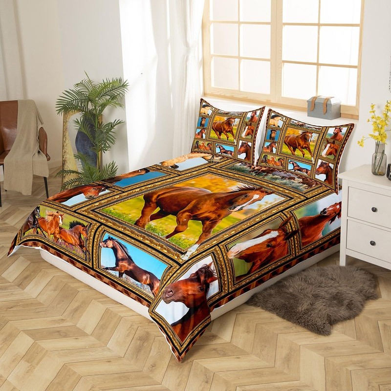 Feelyou Twin Size Galloping Horse Comforter Cover Set with 1