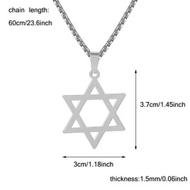Kawailay 2 Pcs Star of David Necklace Hexagram Necklace Gothic Punk Biker Rock Hip Hop Pendant Necklace for Men Women - Silver and Black
