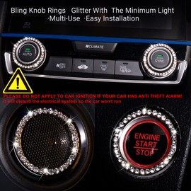 8 Pack Bling Car Crystal Rhinestone Ring Emblem Sticker, Auto Interior Decoration, Bling Car Accessories for Women/Girl, Push to Start Button, Key Ignition Starter & Knob Ring