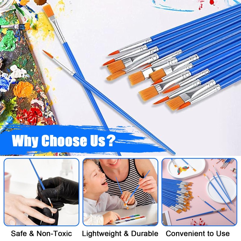60Pcs Professional Paint Brush Set - Flat and Round Fine-Tip
