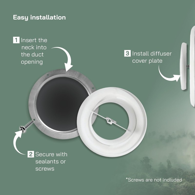 Vent Systems 6" Inch White Metal Adjustable Diffuser - Round