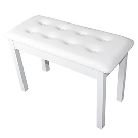 ALIMORDEN PU Leather Cushion Solo Piano Bench Stool with Sheet Music Storage, Keyboard Bench Padded Seat, White