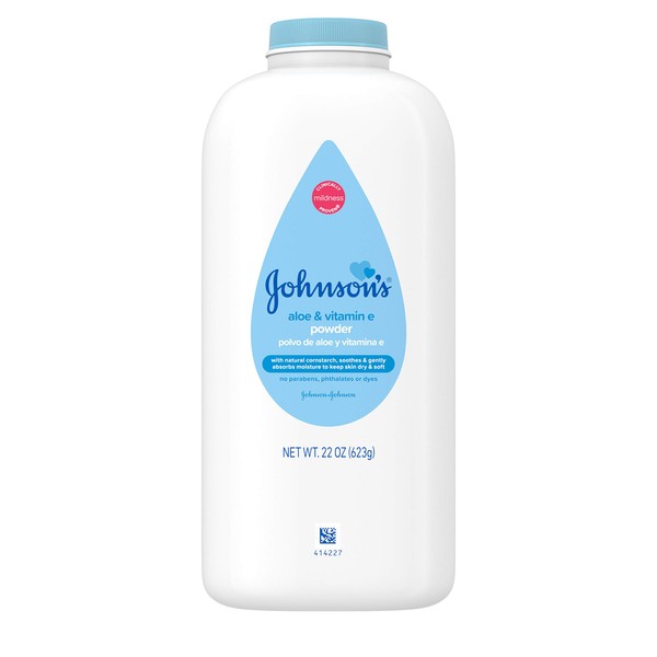 JOHNSON'S Pure Cornstarch Baby Powder with Aloe Vera & Vitamin E, 22 oz (7 Pack) (Packaging May Vary)