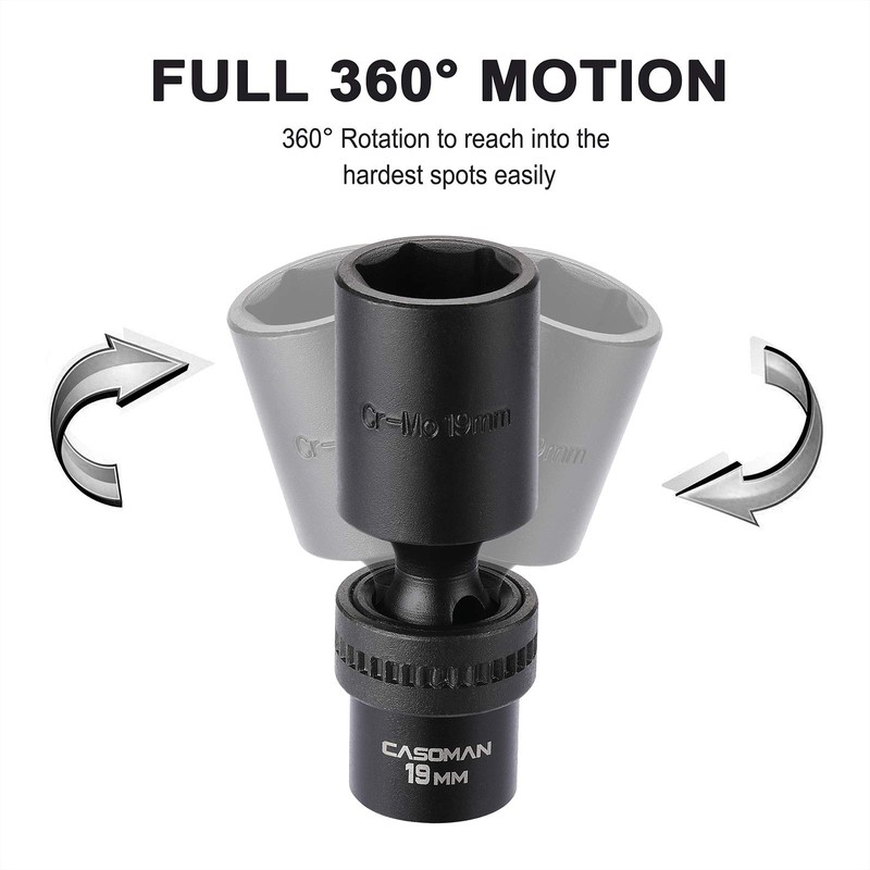 CASOMAN 10 PCS 3/8" Drive Deep Standard Universal Impact Socket