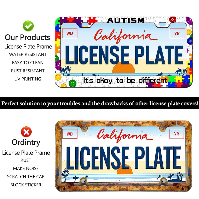 Autism License Plate Frames - 2 Pack Front Rear Awareness