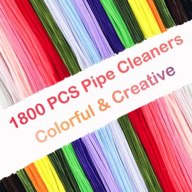 1800 Pcs Pipe Cleaners Craft,18 Assorted Colors Pipe Cleaners Bulk, Chenille Stems for DIY Art and Craft Projects Creative Gift Party Decorations