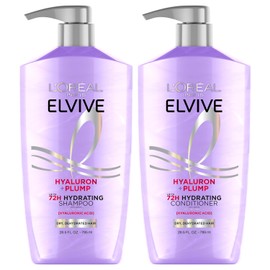 L'Oreal Paris Elvive Hyaluron Plump Champú y acondicionador para cabello deshidratado y seco con complejo de cuidado de ácido hialurónico, 1 kit (2 productos)