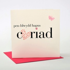 Claire Giles Hearts and Stars Welsh Happy Birthday Girlfriend/Cariad Card,grey|pink