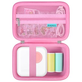 RAIALL Hard Case for Moremore Mini Sticker Printer,Thermal Label Printer Travel Bag, Sticker Printer machine Storage Holder, Mini Sticker Maker Box Extra Space Fits Rolls Paper, USB Cable, Deep Pink