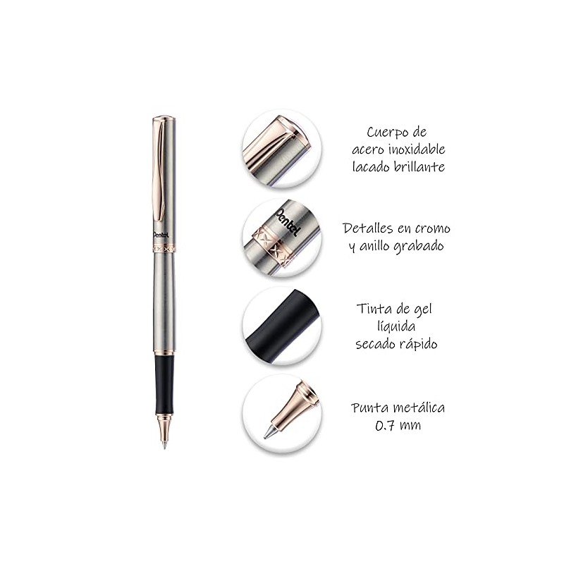 Pentel K600PG-A-EST Bolígrafo Gel Sterling Cuerpo Roso Dorado