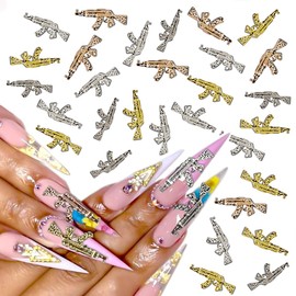 Cagzzee 50PCS Metal 3D Gun Nail Charms, Mixed-Colours Weapon AK Gun Nail Art Accessories, Retro Gold Gun Design Nail Art Charms for Jewelry Making DIY Nail Art Decoration (Mixed Gun)