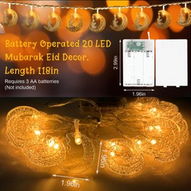 Hying Eid String Lights Moon Star Ramadan String Lights for Eid Mubarak Decorations, 9.8Ft Battery Operated Eid Hanging Lantern Light LED Ramadan Fairy String Lights for Home Eid al-Fitr Party Decor