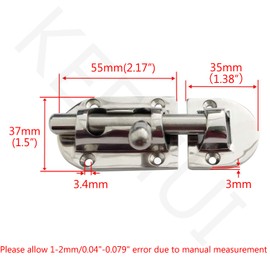 Marine 316 Stainless Steel Heavy Duty 3-5/8 Inch Locker Latch Slide Barrel Bolt for Marine Boat Window/Door/Hatch/Cabinet