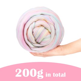 7.02oz Wool Roving Yarn, Colored Natural Wool Roving for Needle Felting Hand Spinning DIY Craft Materials, Chunky Yarn Needle Felting for Felting DIY Hand Spinning