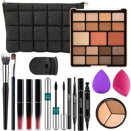 Kit de Maquillaje para Mujeres Niñas, Set de Maquillaje para Mujer, Incluye Paleta de Sombras de Ojos,Rizador de Pestañas, Esponja, Brocha, Lápiz para Cejas (M-004)