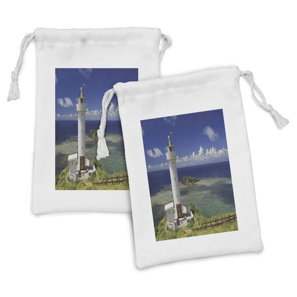 Lunarable Lighthouse Fabric Pouch Set of 2, Hiracbosaki Lighthouse Seaside