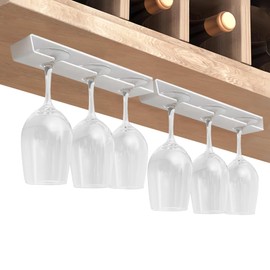 Vaisoeny Wine Glass Holder, 2 Pack, No Drilling Required, Hanging Stemware Rack Organizer for Bar Cabinet Kitchen, White