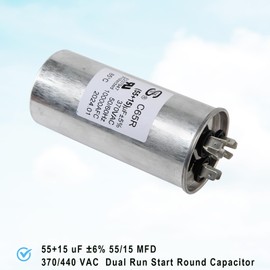 Applicable to Dometic 55+15 uF ±6% 55/15 MFD 370/440 VAC Dual Run Start Round Capacitor for Condenser Straight Cool or Heat Pump Air Conditioner or AC Motor and Fan Starting