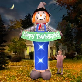 BLOWOUT FUN 10ft Gaint Inflatable Thanksgiving Scarecrow with Built-in LED Lights Blow Up for Fall Autumn Harvest Indoor Outdoor Front Door Yard Lawn Garden Decor