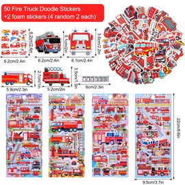 Fire Brigade Sticker, Fire Engine Sticker, Sticker Children, Fire Truck Decoration for Car, 50 Graffiti Stickers for Fire Engines + 2 Foam Stickers, for Car, Laptop, Skateboard, Bicycle, Moped