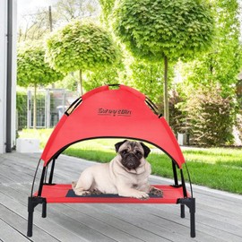 SweetBin S/M/L Outdoor Elevated Dog Cot with Canopy & Side Shade for Camping Small Medium Dogs (Carry Bag), Portable Cooling Raised Dog Bed with and Side for Beach