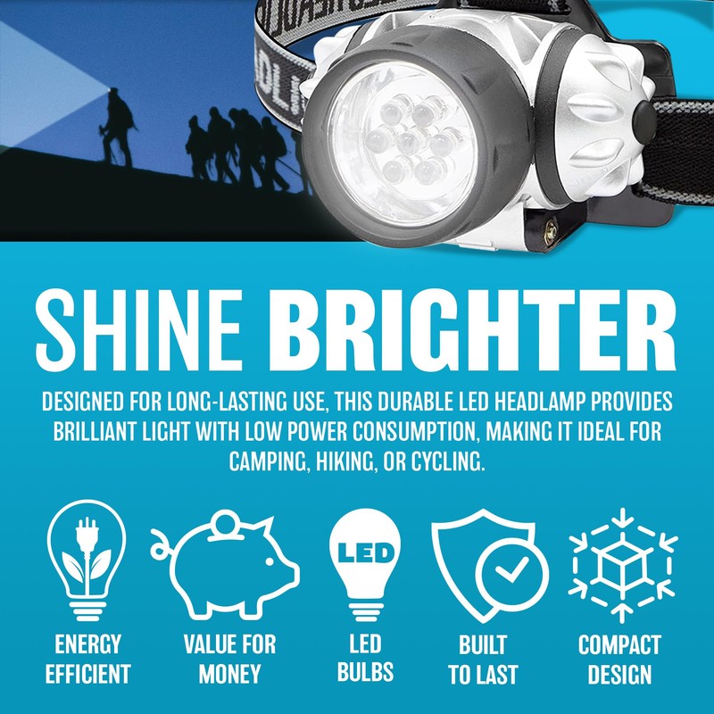 7 LED Headlight Torch Waterproof Flashlight Bike Camping Hiking Building