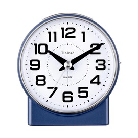 Tinload 4.3" No Ticking Analog Alarm Clock,Silent Readable for Seniors,Easy to Set,Gradual Rise Alarm,Big Numbers,On/Off Switch on Side,Gentle Wake,Snooze,Lighted on Demand,Battery Operated,Blue