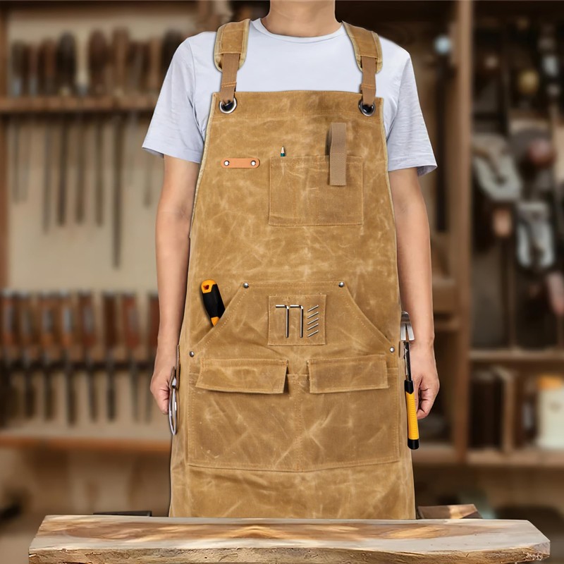 MIKI WELL Men's Waxed Canvas Woodworking Apron With Pockets Heavy
