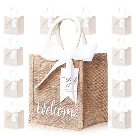 Generic Jute Friendly Tote Bags，10 Pcs 7 ""x 7 ""x 5"" Reusable Biodegradable for Wedding Welcome Poolside Entertainment Bridesmaids Parties, khaki