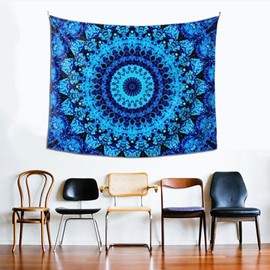 BOXIMIAO Tapestry Bohemian fluorescent blue mandala Tapestry Wall Hanging Home Decorations Wall Blanket Decor for Living Room Bedroom Dorm, 60x50 Inch
