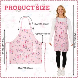 ViEinkaufen Aprons for Women, Pink Flower Adjustable Chef Apron with Pockets, Aprons for Cooking, Waterproof Apron for Hairdressing Gardening Home Kitchen Restaurant