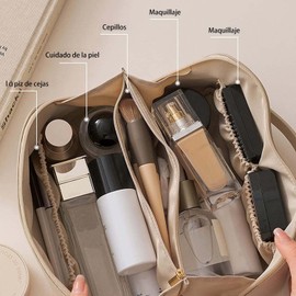 Bolsa de Cosméticos de Viaje de Gran Capacidad,Cosmetiquera de Piel para Mujeres,Neceser de Viaje Impermeable,Bolsa de Cosméticos Multifuncional para Mujer con Asas y Compartimentos (PU Blanco)