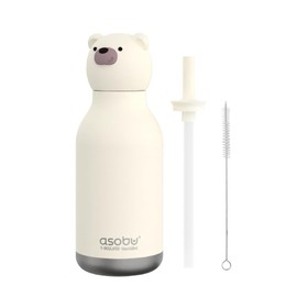 Asobu Bestie Bottle Insulated Stainless Steel Water Bottle with Detachable Soft Animal Head Fun Drinking For Kids and Teens16 Ounce (Bear)
