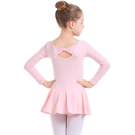 danswan Long Sleeve Ballet Dance Cotton Skirted Leotards Dresses Tutu Outfit for Ballerina Toddler Girls (8-9Years, Ballet Pink)