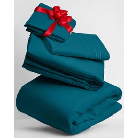 Mellanni Queen Sheets Set - 4 PC Iconic Collection Bedding - Hotel Luxury, Extra Soft, Cooling Bed Sheets - Wrinkle, Fade, Stain Resistant (Queen, Teal)