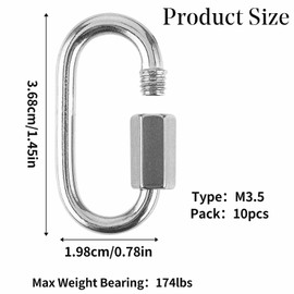 10Pcs Small Carabiner Clips 304 Stainless Steel Heavy Duty Carabiners M3.5 Locking Carabiners Quick Chain Link Key Ring Clips with Screw for Camping Hiking Swing Hammock