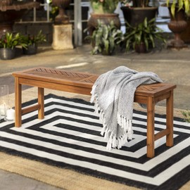 Walker Edison AZWB53VINBR 3 Person Outdoor Patio Chevron Wood Dining Bench All Weather Backyard Conversation Garden Poolside Balcony, 53 Inch, Brown